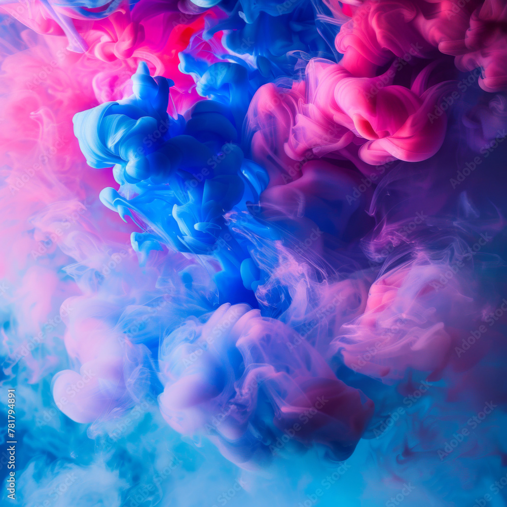 Abstract colorful ink in water, fluid color explosion, high resolution photography