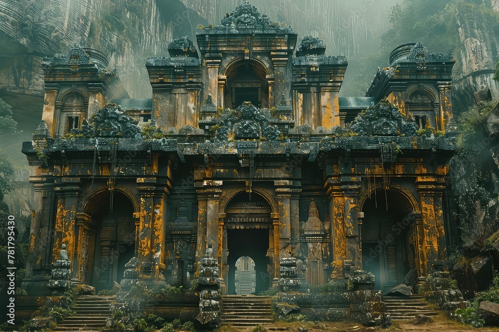 An ancient temple lost in the jungle. The temple's sacred altar remains untouched, adorned with offerings left by those who seek solace and spiritual connection.