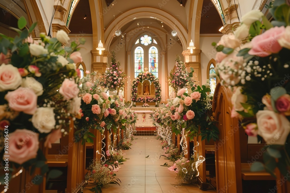 お花で飾られた教会