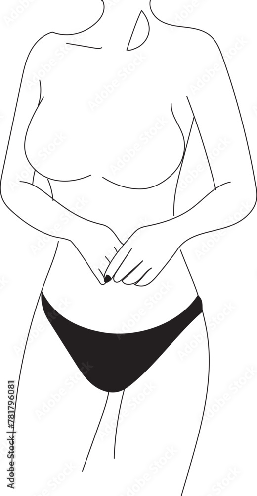 Hand drawn woman body illustration on transparent background.
