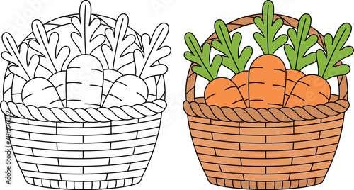 Basket of Carrots Isolated vector illustration Coloring Page