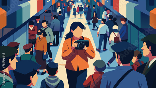 In a crowded market the budding photographer weaves through the bustling crowds intently focused on capturing the vibrant colors and textures
