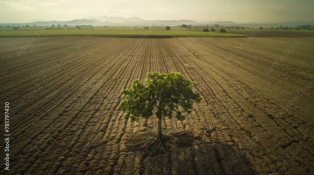 A lone tree stands defiantly in the middle of a sea of monoculture ...