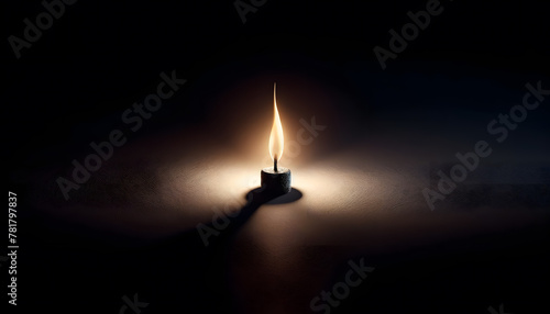 A small solitary flame burning brightly in the midst of darkness, symbolizing the light of courage in the face of adversity.