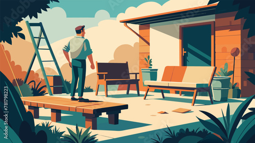 As they stepped into the backyard the explorer was greeted by an array of vintage garden furniture and decor the sun glinting off of a rusted