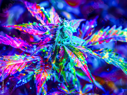 Psychedelic Cannabis Plant with Vibrant Trails.