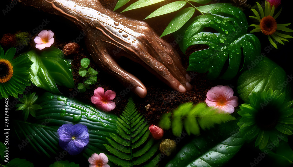 Symbolizing natural ingredients and the gentle touch of skincare treatments.