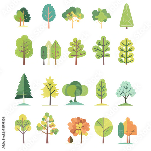 collection of trees on white background