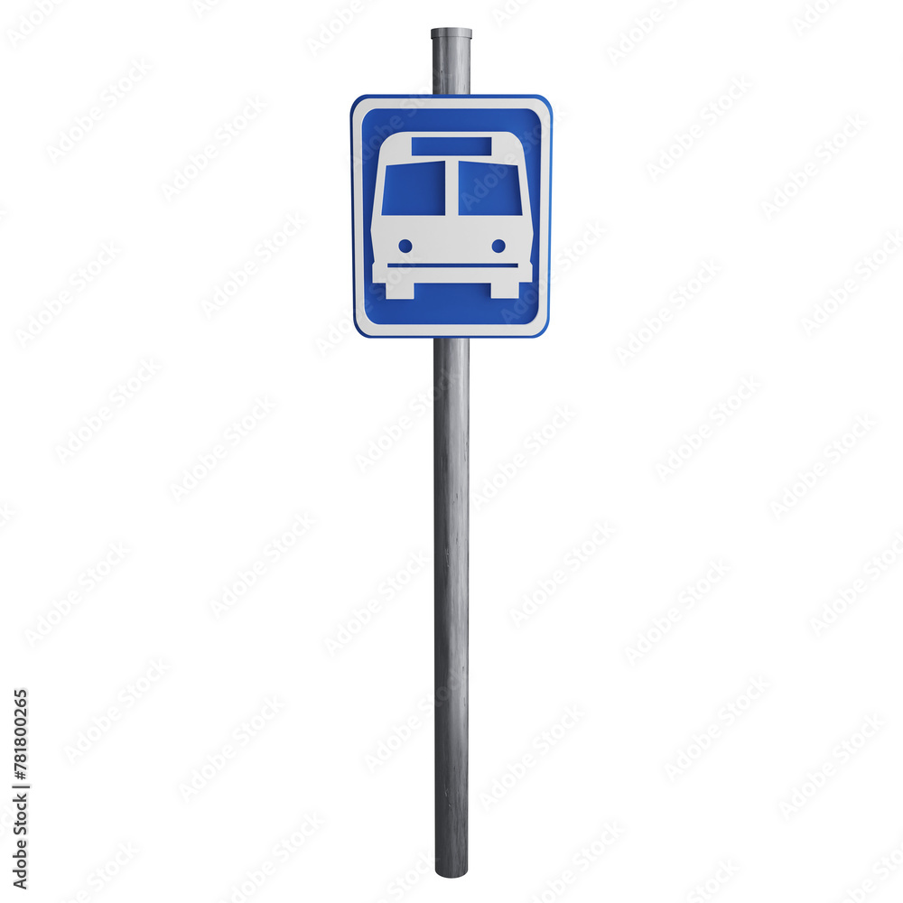 Bus stop sign on the road clipart flat design icon isolated on transparent background, 3D render road sign and traffic sign concept Bus stop sign on the road clipart flat design icon isolated on transparent background, 3D render road sign and traffic sign concept