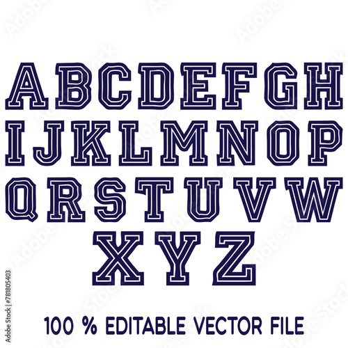 Classic college font. Vintage sport font in american style for football, baseball or basketball logos and t-shirt. Athletic department typeface, varsity style font. Vector