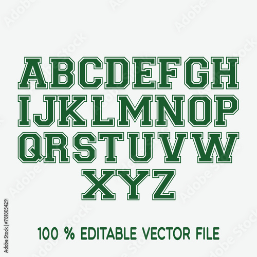 Classic college font. Vintage sport font in american style for football, baseball or basketball logos and t-shirt. Athletic department typeface, varsity style font. Vector
