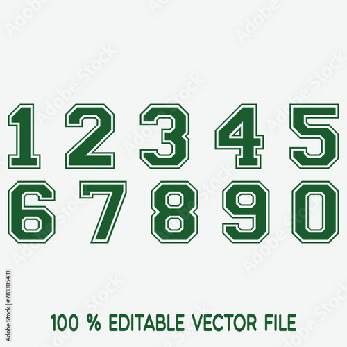 Number alphabet set, classic american, college style font. Uniform letter in black with a black outside contour line. Vintage sport font.For jersey, t-shirt, basketball, baseball, football. vector © Mihir