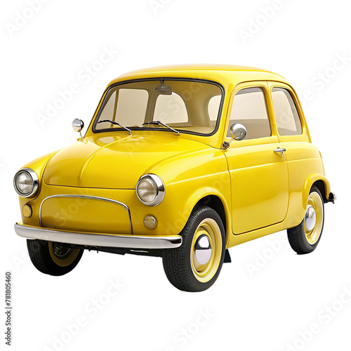 Yellow retro style cartoon car isolated on transparent background