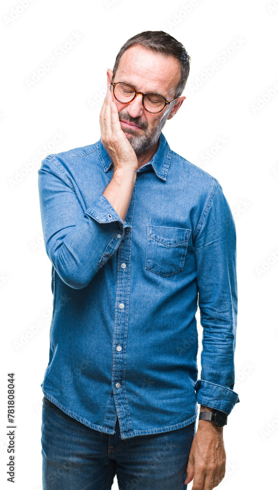 Middle age hoary senior man wearing glasses over isolated background thinking looking tired and bored with depression problems with crossed arms. Middle age hoary senior man wearing glasses over isolated background thinking looking tired and bored with depression problems with crossed arms.