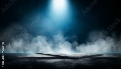 smoke in the air, wallpaper texted Podium black dark smoke background product platform abstract stage texture fog spotlight. Dark black floor podium dramatic empty night room 