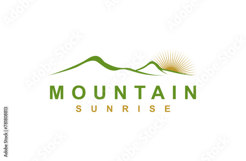 mountain hunt climbing logo design adventure hiking, sunrise