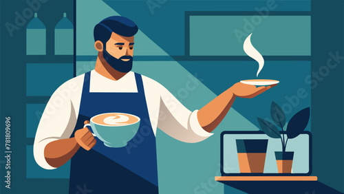 As the latte is served the customers eyes widen in amazement at the intricate design created on the surface a testament to the baristas skill