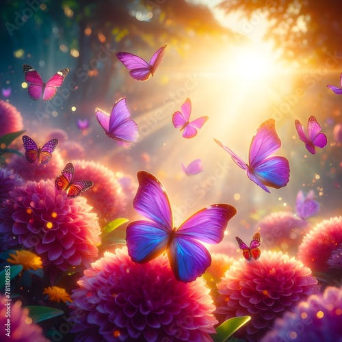 Butterflies and flowers. Generative ai