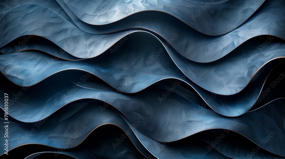 A tight shot of undulating blue-black fabric, resembling waves or mountains A tight shot of undulating blue-black fabric, resembling waves or mountains