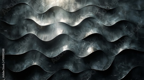  A monochrome image of a wavy metal sheet illuminated from above by light