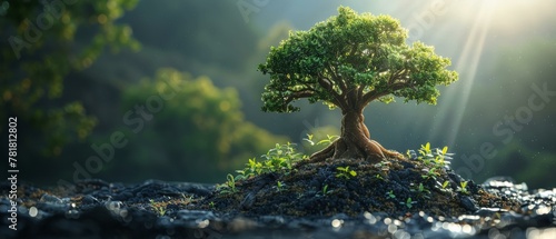 The pure energy of growth, a tree stands shielded, a model for conservation photo