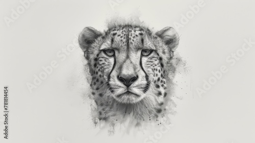  A cheetah s face depicted in drawing format  contrasted with a black-and-white rendition