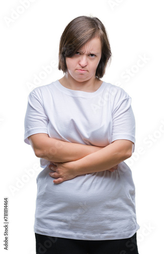 Young adult woman with down syndrome over isolated background skeptic and nervous, disapproving expression on face with crossed arms. Negative person. © Krakenimages.com