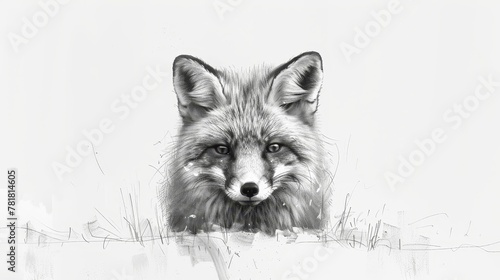  A monochrome sketch of a fox gazing at the camera, expressing sadness