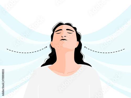 A woman breathing exercise in flat vector illustration.