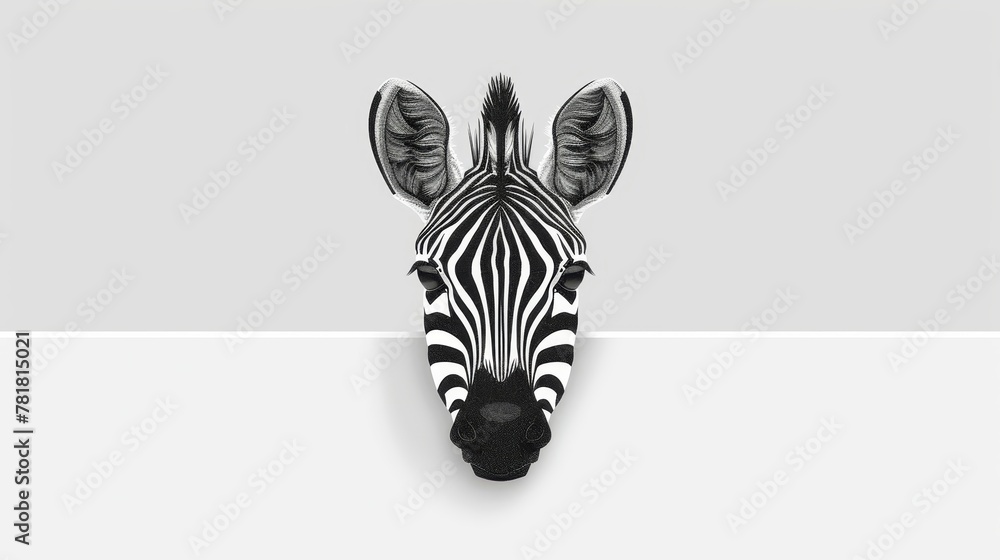 Fototapeta premium A tight shot of a zebra's head, showcasing a distinct white and black stripe at image base