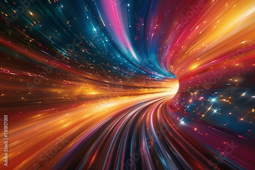 Color streaks bend reality  painting a warp-speed journey across the galaxy