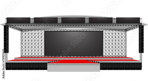 red stage and speaker with led screen on the truss system on the white background  © เอกชัย โททับไทย