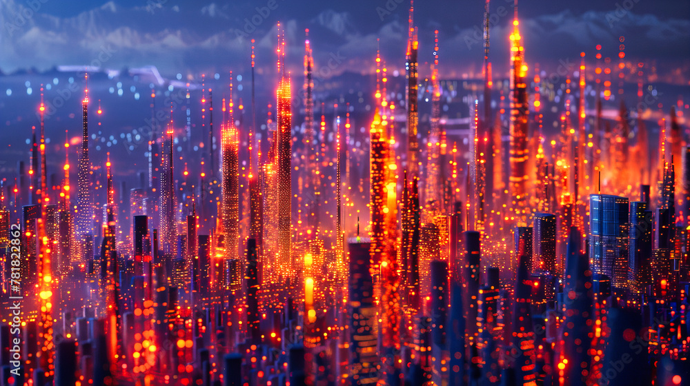 Nighttime Cityscape with Modern Skyscrapers, Urban Skyline and Futuristic Design, Technology Concept