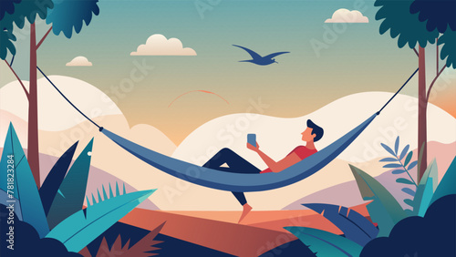 Escaping from the hustle and bustle of daily life swaying on a hammock with the cool breeze and harmonious songs of birds creating a tranquil photo
