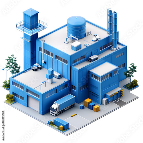 holographic 3D-visualization of blue storage-building, on white background, monochrom blue minimal and basic style 3d mockup 3d style ISOLATED ON WHITE BACKGROUND,