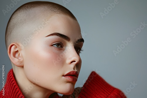 Trendsetting Woman Flaunting Her Buzz Cut Hairstyle Generative Ai