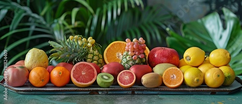 An assortment of vibrant tropical fruits arranged on a table.
