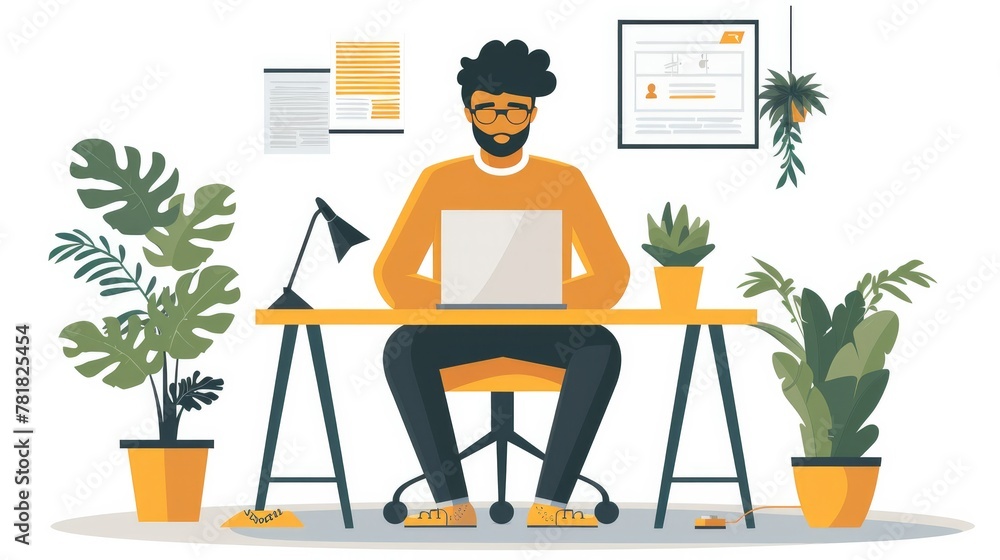 Fototapeta premium A man with laptop design with vector art. Generative AI.