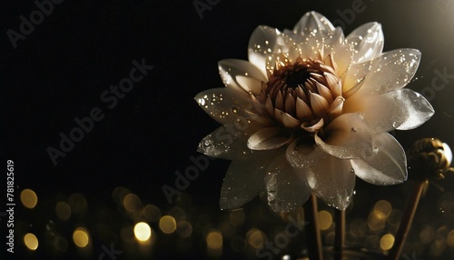 flower of a cactus, Glass dahlia, stainless steel background, soft light black background, Ai Generate