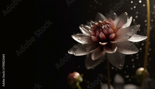 Glass dahlia, stainless steel background, soft light black background, Ai Generate