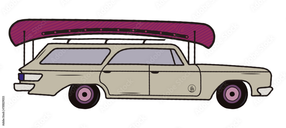 passenger car carrying a boat vector illustration
