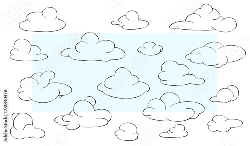 Set of clouds. Coloring book. Vector illustration of a line of clouds in the sky. Doodle illustration of line nature