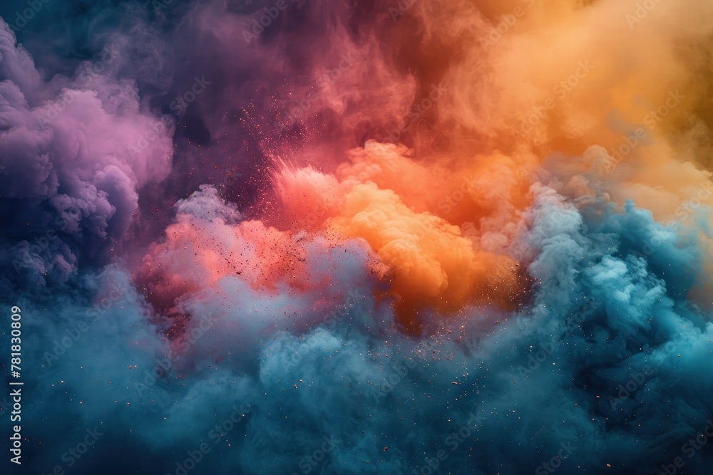 A colorful cloud of smoke with a blue and orange swirl