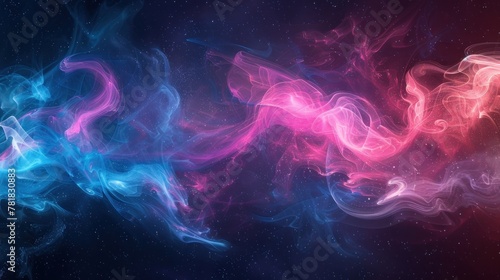 A colorful, swirling galaxy of blue, pink, and purple. The colors are vibrant and the smokey effect gives the impression of a cosmic explosion