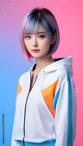 Portrait of a fashionable and stylish young beautiful Asian woman with fancy hair color and casual clothes. 派手な髪の色とカジュアルな服を着たファッショナブルでスタイリッシュな若い美しいアジア人女性のポートレート