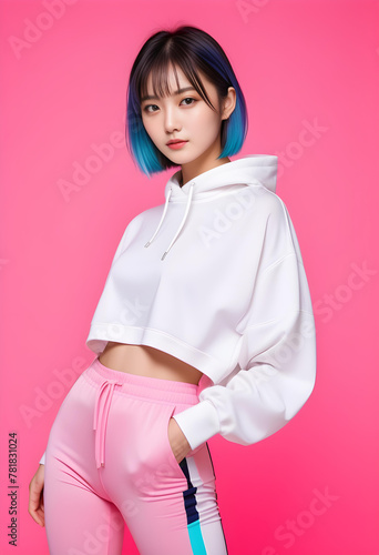 Portrait of a fashionable and stylish young beautiful Asian woman with fancy hair color and casual clothes. 派手な髪の色とカジュアルな服を着たファッショナブルでスタイリッシュな若い美しいアジア人女性のポートレート