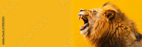 Majestic Lion Roaring on Yellow Background