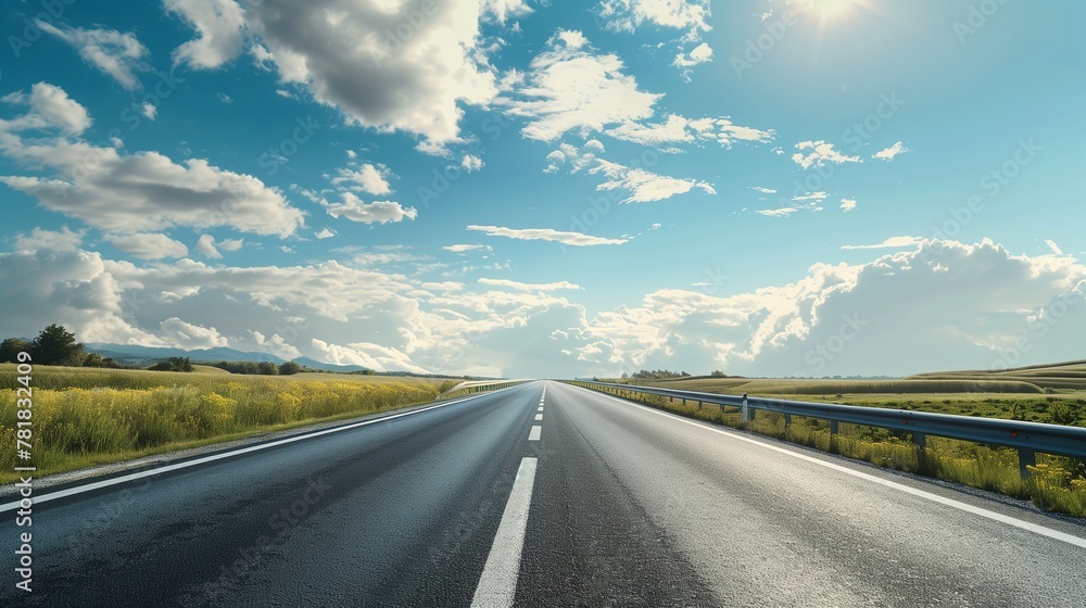 Naklejka premium Create a compelling image capturing the essence of a road journey on a highway. 