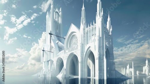 Design a Gothic-style skyscraper with pointed arches and flying buttresses, blending historic architecture with contemporary urban design 