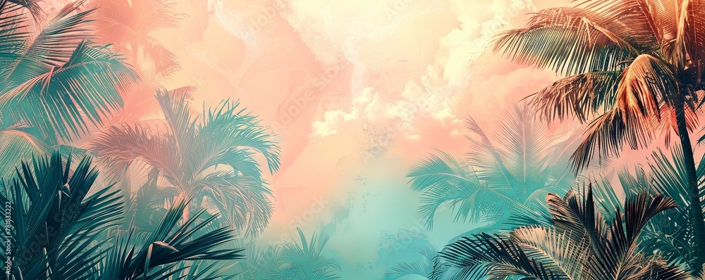 Capture the essence of a tropical getaway with this stunning abstract background, featuring muted tones and lush palm trees.